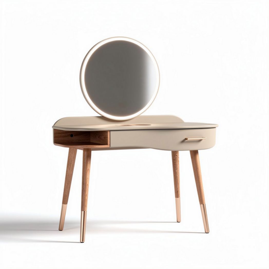 Coiffeuse en bois clair avec miroir lumineux et tiroir intégrée 80 x 40 x 140cm