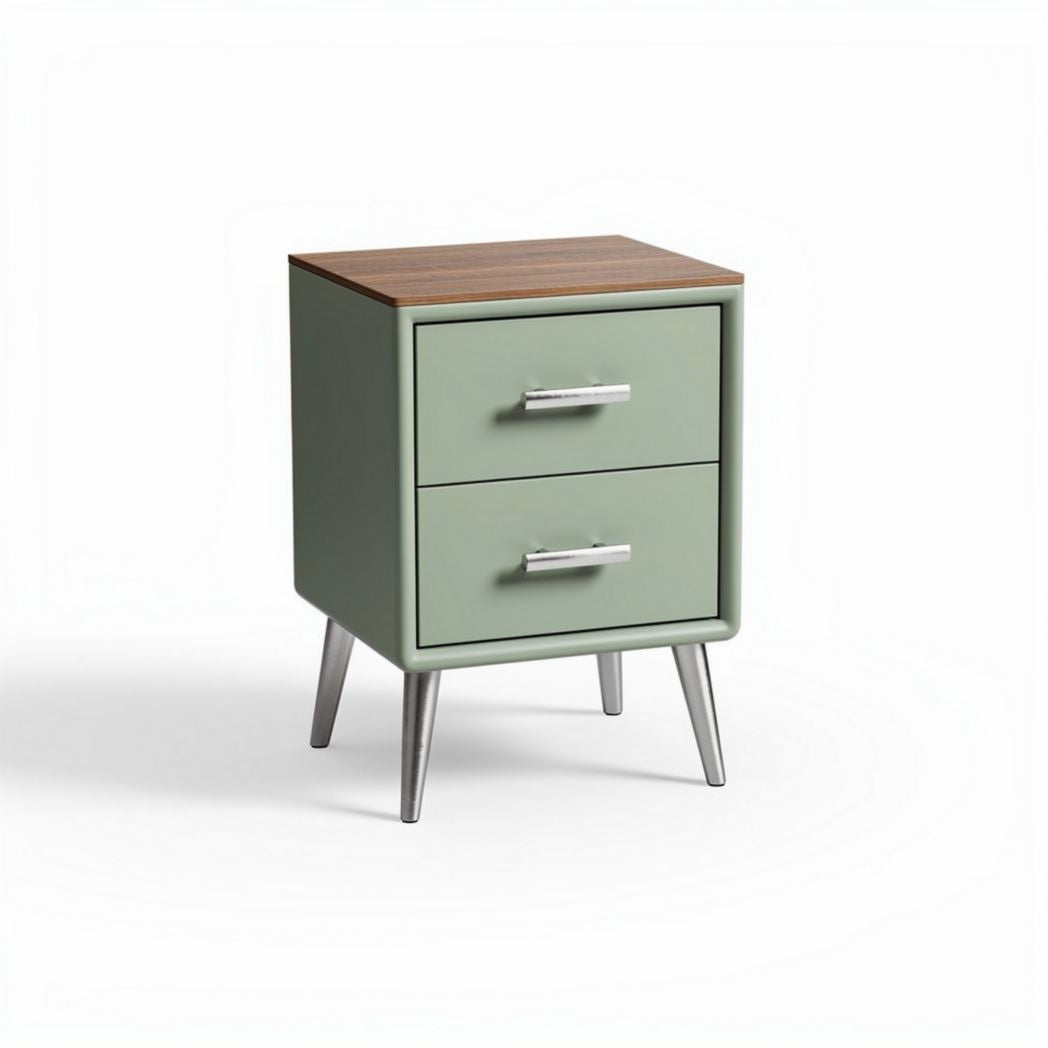 Table de chevet en bois et métal couleur verte deux tiroirs 45 x 40 x 60cm