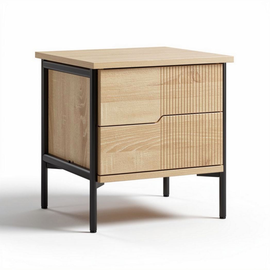 Table de chevet en bois avec tiroirs design contemporain 45 x 40 x 45cm