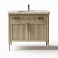 Meuble de salle de bain beige avec lavabo en marbre 90 x 46 x 85cm
