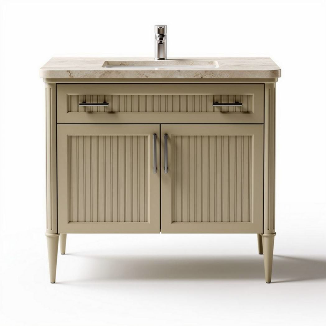 Meuble de salle de bain beige avec lavabo en marbre 90 x 46 x 85cm