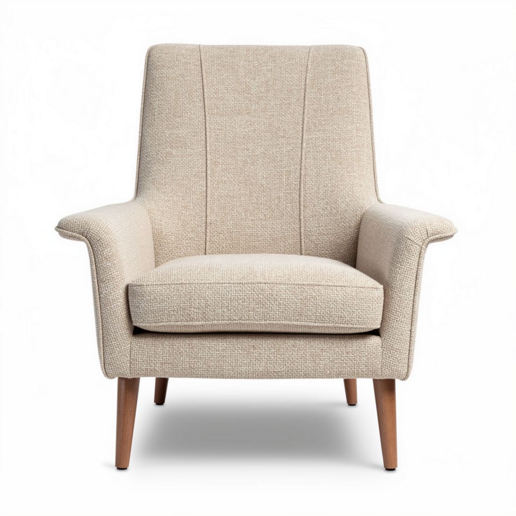 Fauteuil en tissu beige avec pieds en bois dimensions 70 x 80 x 100cm