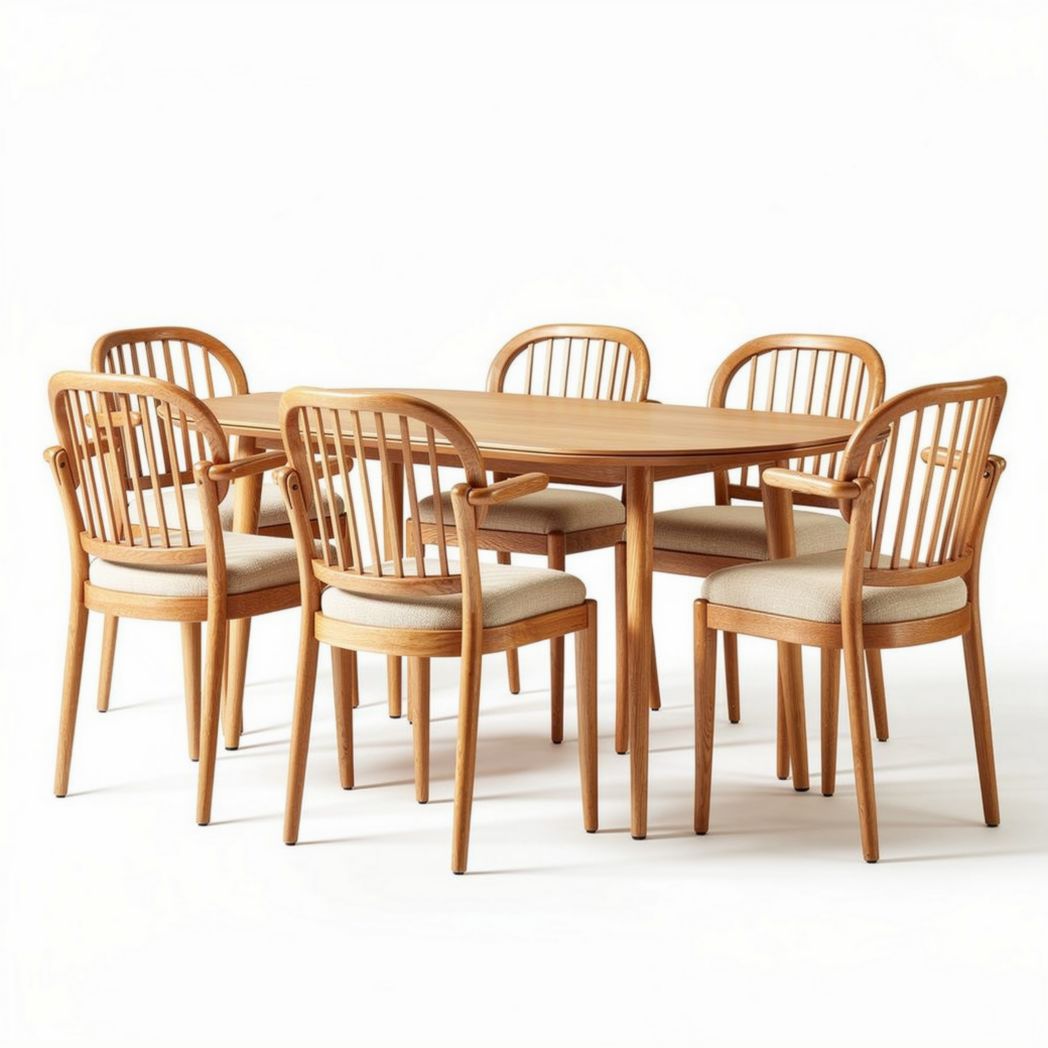 Table rectangulaire en bois avec six chaises rembourrées 200 x 100 x 75cm
