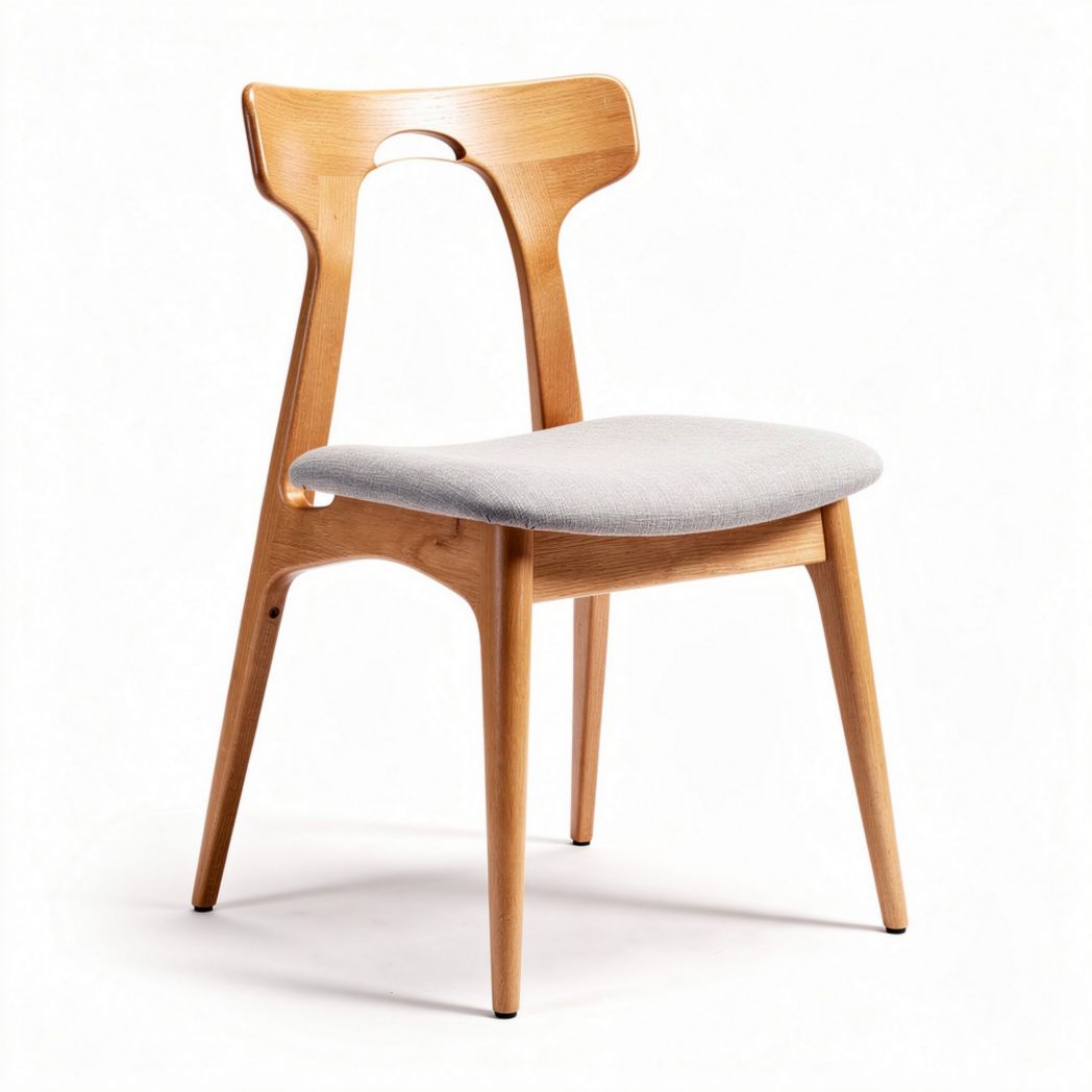 Chaise en bois de hêtre avec assise en tissu gris clair 45 x 45 x 85cm