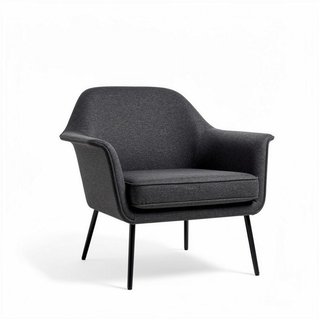 Fauteuil en tissu gris avec accoudoirs en métal dimensions 70 x 75 x 80cm