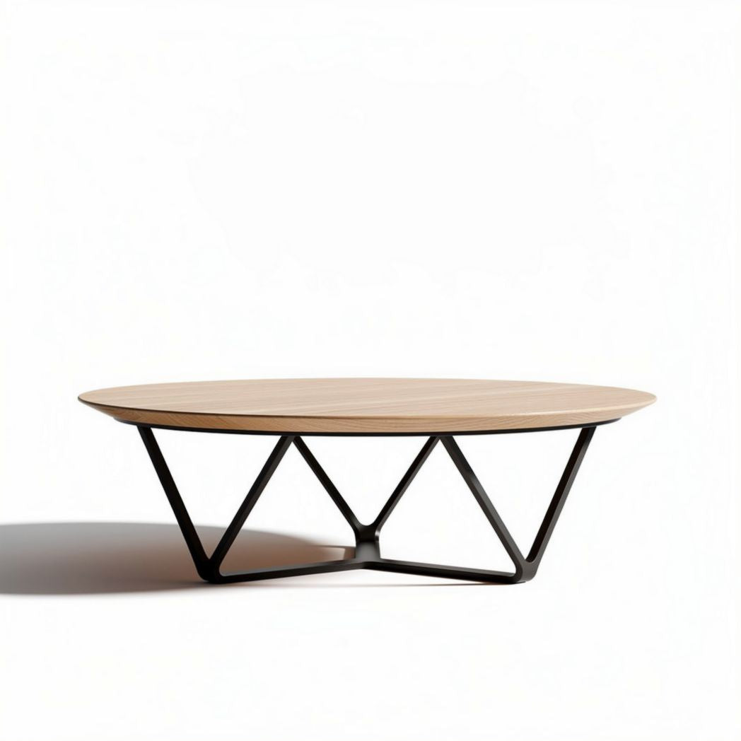 Table basse ronde en bois et métal noir 100 x 100 x 30cm