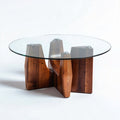 Table basse en bois massif avec plateau en verre 80 x 80 x 40cm