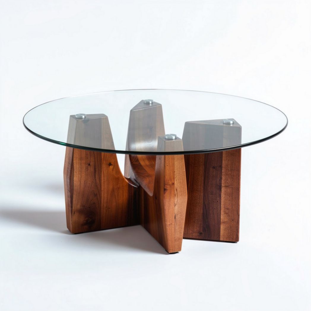 Table basse en bois massif avec plateau en verre 80 x 80 x 40cm